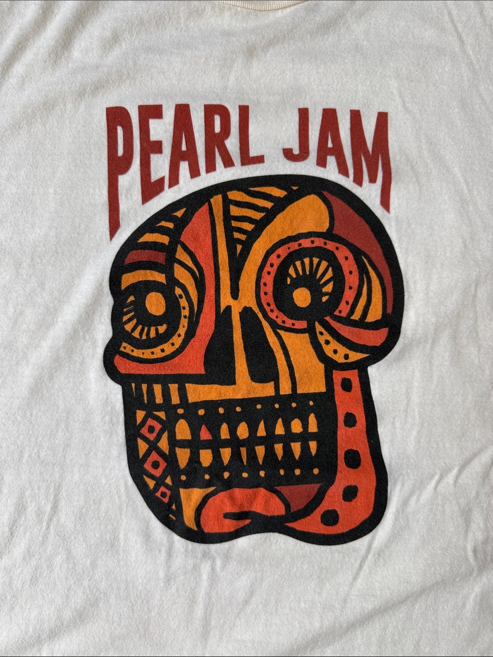 Pearl Jam Cream Short-Sleeve Tee with Red and Orange Skull Graphic